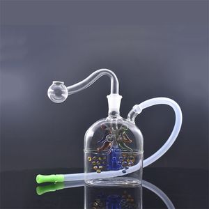 Nuevo quemador de aceite de vidrio cuadrado Tubos de agua Bong con reciclador Mini Dab Rig Bongs de mano con tubo y manguera de quemadores de aceite macho de 10 mm