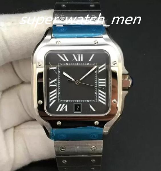 Nouvelles montres carrées 40mm Genève Montres mécaniques en acier inoxydable véritable Boîtier Bracelet Mode Hommes Montres Homme Montre-bracelet Noir blanc cadran bleu 4 couleurs.