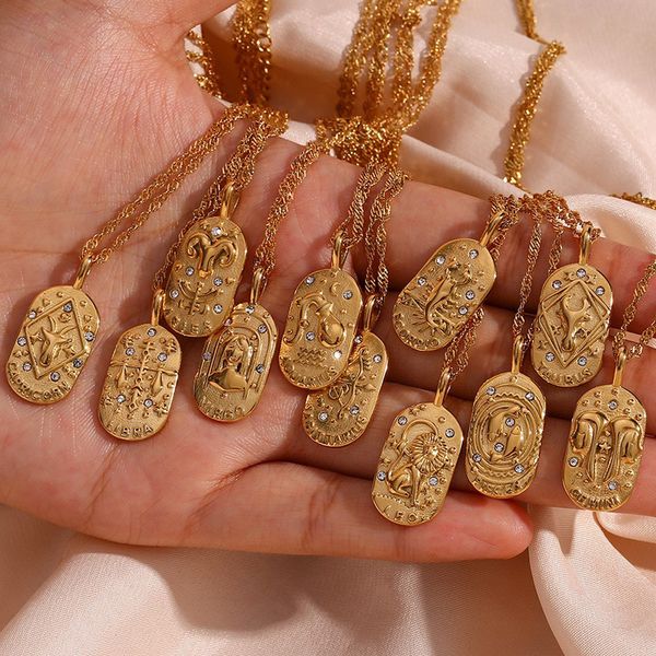Collier pendentif 12 Constellations en acier inoxydable pour femmes, collier du zodiaque délicat, cadeau tendance, nouvelle collection