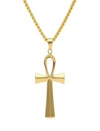 NEUE Edelstahl Ankh Halskette Ägyptischer Schmuck Hip Hop Anhänger Iced Out Gold Schlüssel zum Leben Ägypten Halskette 24" Kette2350628