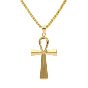 NIEUWE Rvs Ankh Ketting Egyptische Sieraden Hip Hop Hanger Iced Out Gouden Sleutel Tot Leven Egypte Kruis Ketting 24 Chain282s