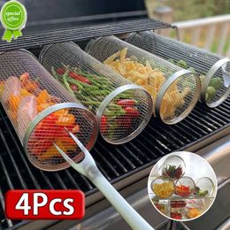 Nouveau Barbecue en acier inoxydable grille de cuisson Camping en plein air Barbecue tambour panier à griller feu de camp grille pique-nique ustensiles de cuisine pour la cuisine