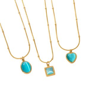 Nouveau collier de pendentif opal bleu en acier inoxydable pour femmes 18 km plaque à or ne s'estompe pas bijoux de mariage en cadeau