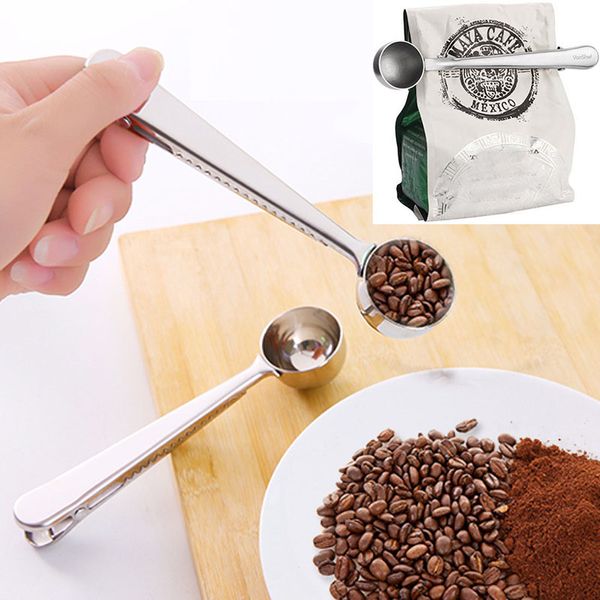 Nouveau cuillère à mesurer le café en acier inoxydable avec clip de joint de sac argent multifonction gelée crème glacée cuillère à fruits accessoires de cuisine WX9-473