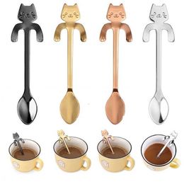 Nueva cuchara de café de acero inoxidable, bonita cuchara en forma de gato, postre, merienda, helado, Mini cucharas, vajilla, utensilios de cocina