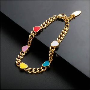 Nouveau Bracelet coeur coloré en acier inoxydable Bracelet pour femmes à la mode épaisse chaîne Rolo 18 K plaqué or bijoux étanches