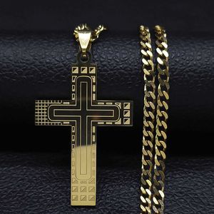Nieuwe roestvrijstalen kruishanger met geometrische lijnen gouden herenketting sieraden