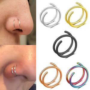 Nouveau Anneau de nez perforé double couche en acier inoxydable, piercing de nez en spirale simple