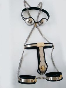 Ensemble de dispositifs de chasteté féminine en acier inoxydable, ceinture, soutien-gorge, manchettes de cuisses, prise vaginale anale, jeux sexuels de Bondage bdsm pour Couples