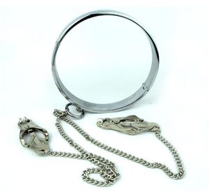 Nouveau collier de retenue en acier inoxydable avec pinces à tétons, stimulateur d'étirement, broches de bondage du sein, verrouillage BDSM Sex5403125