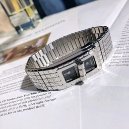 Nouvelle montre à quartz en acier inoxydable pour dame CODE montre-bracelet cadran noir un diamant deux montre à visage carré de haute qualité