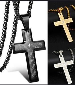 Nouveau collier vintage en acier inoxydable noir or argent pendentif Bible de prière du seigneur 22 pouces pour hommes femmes 5780208