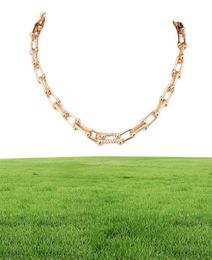 Nouveau collier personnalisé en acier inoxydable pour femmes, or 14 carats, chaîne à trombone, pavé de pierre, bijoux 6175305