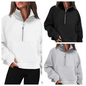 Nieuwe opstaande kraag scuba hoodie crop hoodie voor dames herfst en winter nieuwe hoge hals dikke hoodie scuba sport losse jas met halve rits lange mouwen hardloopfitnesskleding