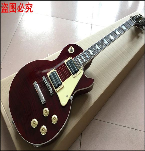 Nouveau LP LP Custom Shop Wine Red Guitar Guitare Tiger Flame Standard Solid Mahogany Body PO REAL PO Shower1568194