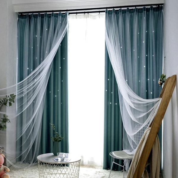 New Star Cutout Window Curtain Blackout Rideaux pour les enfants pour les filles Chambre salon Double couche Star Window Blackout Rideaux