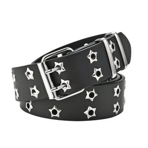 NIEUWE Star Eye Rivet Belt Goth Style Double Pin Buckle Man/vrouw Fashion Casual Puck Style Pu Leather Tailleband voor Jeans Young