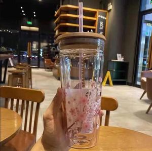nouvelle tasse à boisson Starbucks rose fleur de cerisier grande capacité verre dépoli clair avec tasse à café tasse à café
