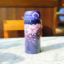 Nueva noche de Starbucks Copa de vacío de acero inoxidable Sakura Purple Cherry Blossom Tumbler Coffee Coffee Copa 550 ml de taza Acompañante Envío gratis 240p
