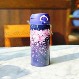 Nueva noche de Starbucks Sakura Copa de vacío de acero inoxidable Purple Cherry Blossom Tumbler Coffee Coffee Cup 550ml acompañante Envío gratis 1846