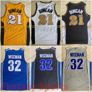 Maillot de basket-ball universitaire Tigers 32 James Wiseman Wake Forest Tim Duncan Maillots universitaires Jaune Blanc Hommes Cousu