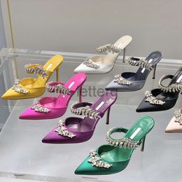 Nouveau talon aiguille chaussures habillées satin femmes pantoufles de luxe designers Wheatear cristal décoration sandales de qualité supérieure 9 cm à talons hauts soirée pantoufle 35 ~ 42