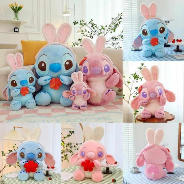 Nuevo muñeco de peluche Stitch, bonito dibujo animado de Anime que abraza la muñeca de flores, almohada para niños, regalo de cumpleaños