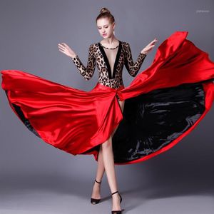 Nouveau Stle jupe de danse espagnole Femal noir rouge robe de danse latine Paso Doble jupe cape robe femme Performance1205M