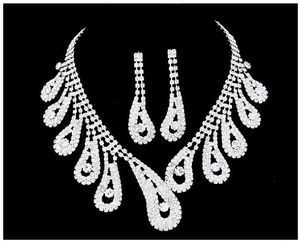 Nouveaux ensembles de bijoux de mariée en pierre collier boucles d'oreilles feuilles feuille diamant femmes accessoires de mariage ensemble (boucle d'oreille + sautoir) blanc au détail 1