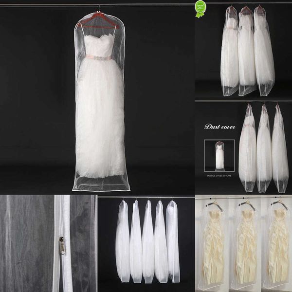 Nouveaux sacs de rangement Nouveau Double face Transparent Tulle/Voile robe de mariée cache-poussière avec fermeture éclair latérale pour la maison garde-robe robe sac de rangement