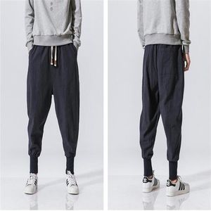 Nouveau magasin japonais décontracté coton lin pantalon mâle sarouel hommes cheville bandé survêtement pantalon chinois traditionnel vêtements 200f