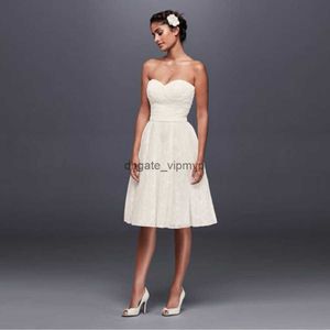 NIEUW!Strapless kanten korte trouwjurk lieverd knie lengte open rug bruidsjurken eenvoudige goedkope jurken wg3826