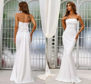 Nouvelle robe de mariée sirène sans bretelles 2022 Simple doux Satin été dos nu robes de soirée de mariée nœud dos robe de mariage vestidos