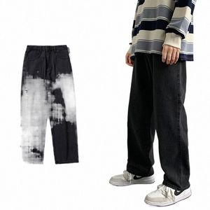 Nouveau Streetwear Baggy Jeans Hommes Coréen Fi Lâche Droite Pantalon à Jambes Larges Mâle Marque Vêtements Noir Bleu Clair F4RL #