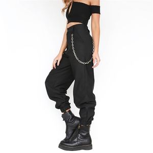 New Streetwear Cargo Pants Mujeres Casual Joggers Negro Cintura alta Loose Mujer Pantalones Coreano Casual Style Ladies Pants 201113