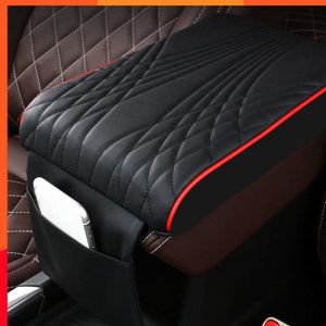 Nouveau Stripe Car Accoudoir Coussin Boîte Pad Mémoire Mousse Accoudoir En Cuir Tapis Couverture Noir Rouge Intérieur Accoudoir Pièces En Cuir Luxueux