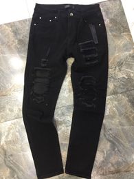 nuovi jeans da uomo Stryle jeans firmati in pelle con rughe rattoppate jeans da motociclista di alta qualità moda hop hop pantaloni piega taglia UK 29382159