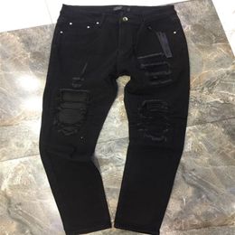Jeans masculino novo estilo jeans com remendos de couro remendado, jeans de alta qualidade para motoqueiros, moda hop hop, calças dobradas nos EUA, tamanho 29382937