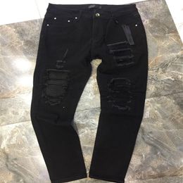 nouveau stryle mens jeans designer cuir patché rides jeans top qualité biker denim mode hop hop pli pantalon us uk taille 2938347T