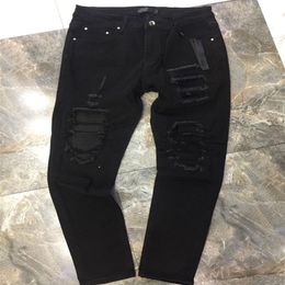 nieuwe stryle heren jeans designer lederen gepatchte rimpels jeans top kwaliteit biker denim mode hop hop vouw broek ons uk maat 29382859