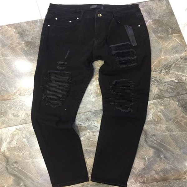 nouveau style jeans pour hommes designer en cuir patché rides jeans qualité supérieure biker denim mode hop hop plier pantalon taille us uk 2938237e