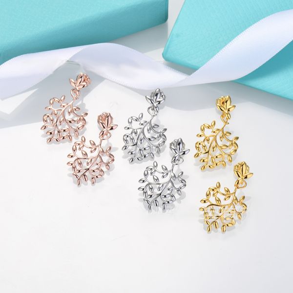 Nuevo diseñador de aretes para mujer 18K oro oreja de trigo en forma de corazón Leaf T Pendientes Boda avanzada novia hermoso regalo de vacaciones con caja