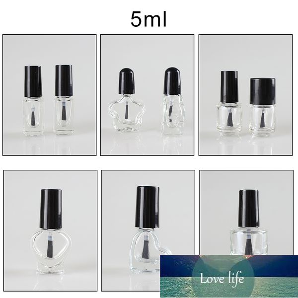 Nuevo estilo, 100 Uds., botella de esmalte de uñas de 5ml, contenedor de gel para uñas de cristal con tapa negra y cepillo