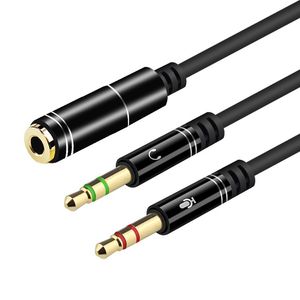 Cabo divisor de fone de ouvido para computador, fone de ouvido de 3,5 mm fêmea para 2 microfones machos duplos, entrada estéreo de áudio, porta de fones de ouvido, alto-falante para jogos, adaptador para PC