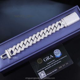 Nouveau style 20 mm Moissanite Diamond Cuban Link Chain Sild Silver Cuban Chaîne Fine Bijoux Collier Men Moisanite Bracelet