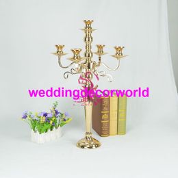 Nieuwe stijl 5 Arms Holidays No Hanging Crystal Candelabras bruiloften tafel centerpieces Gold Best0780