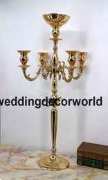 Nouveau style 85cm de haut Tall 5 bras Cristal Candelabras CandeBrelabrum With Flower Bowl Metal Candle Stick Party Event Decor3751818094