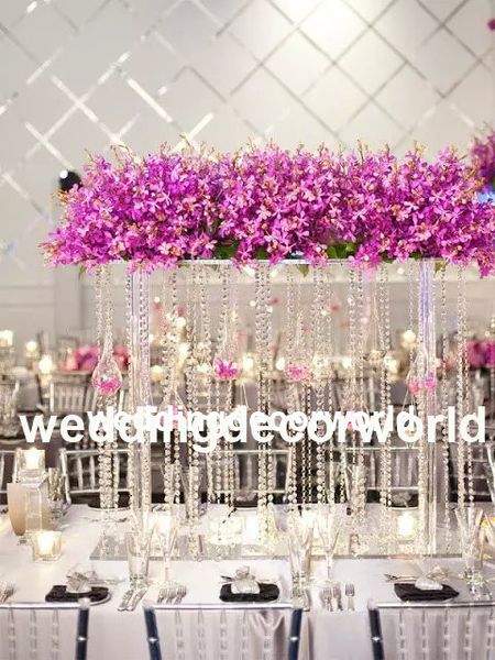 Soporte de pedestal de flores de cristal acrílico de nuevo estilo, soporte de flores transparente para decoración de bodas, plomo de carretera geométrico a la venta decor0734