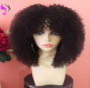 Nieuwe stijl afro Kinky Krullend Synthetische frontpruik hittebestendig voor Zwarte Vrouwen korte pruik Met pony6196246