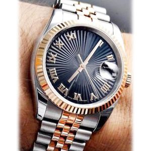 Nieuwe stijl Automatisch 2813 Movement Men Brand Watch 41mm Datum slechts 316 Rose Gold Roestvrije band Black Dial Mechanical Watch